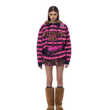 ヒョウ柄の毛皮の頭巾