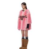 ヒョウ柄の心の毛織物シャツ