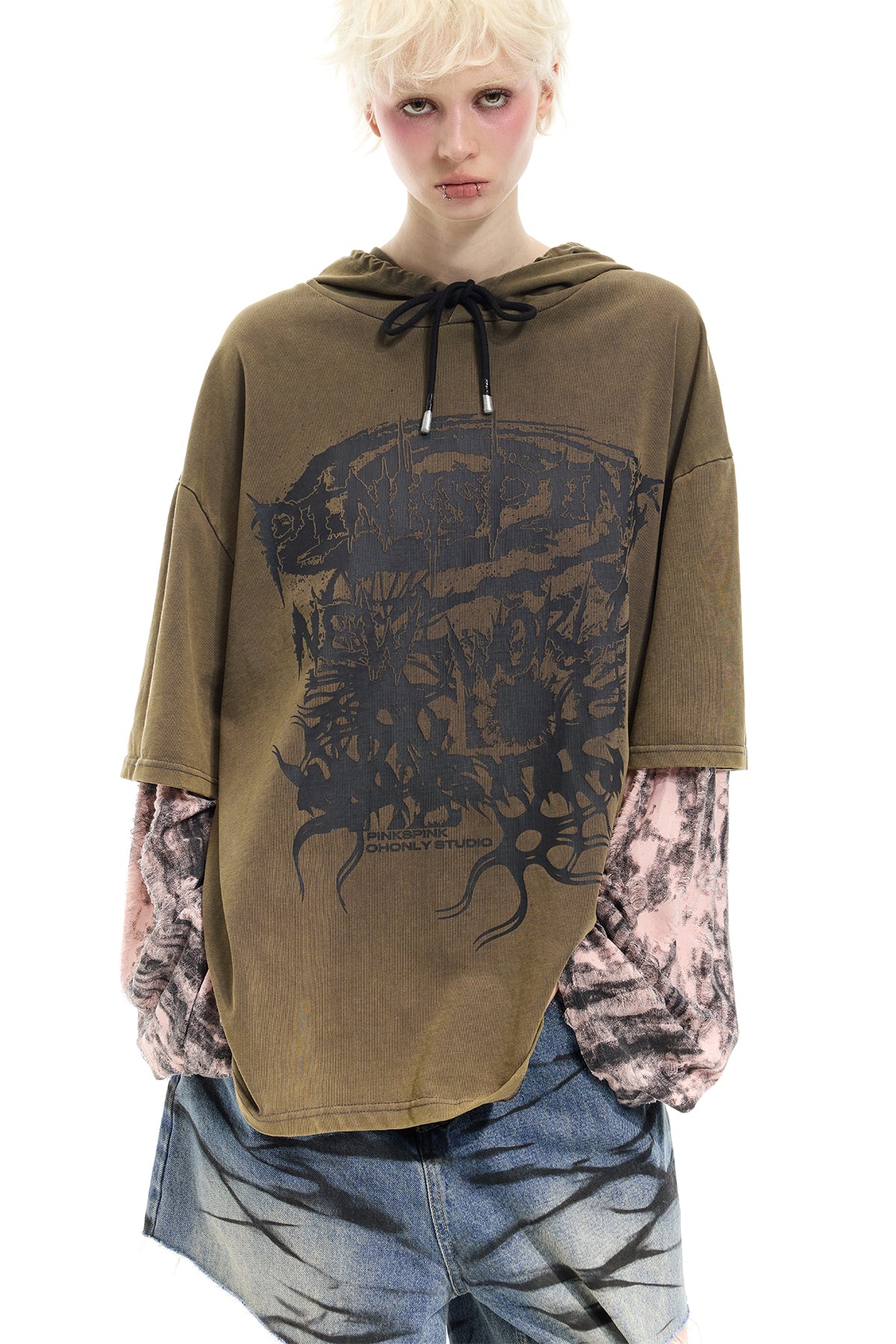 レイヤードスリーブフーディ