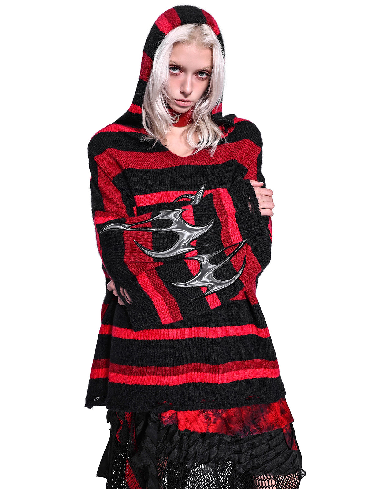 Distressed V-Neck Hoodie
