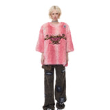 ヒョウ柄の心の毛織物シャツ