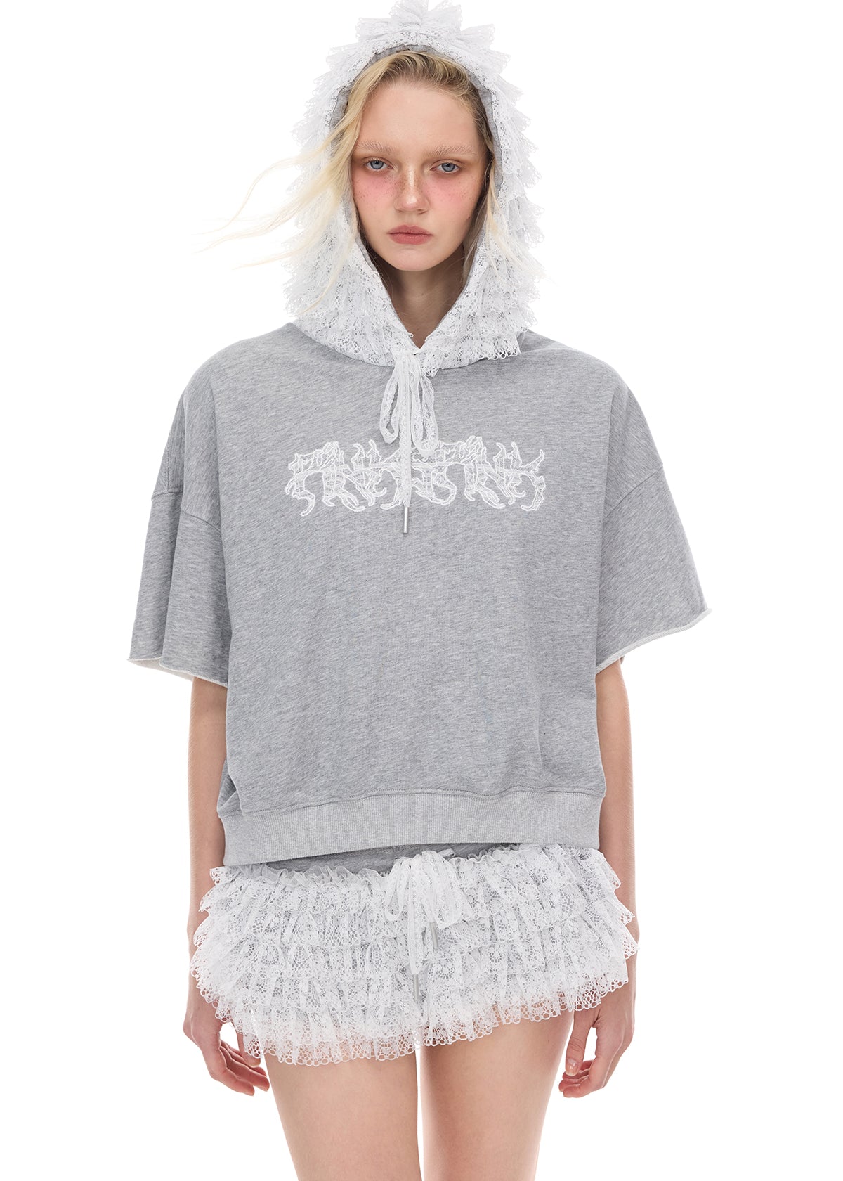 Lace cropped hoodie