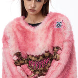 ヒョウ柄の心の毛織物シャツ