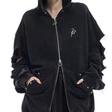 解体されたジップアップフーディ