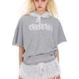 レース クロップド フーディ