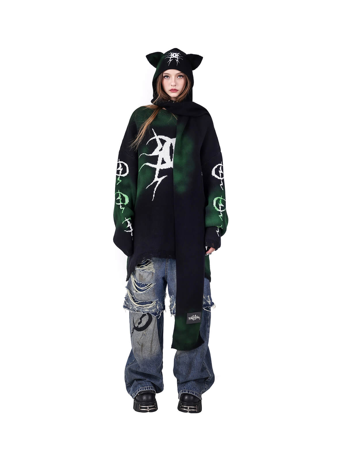 Graffiti Knit Hood-Scarf