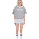 レース クロップド フーディ